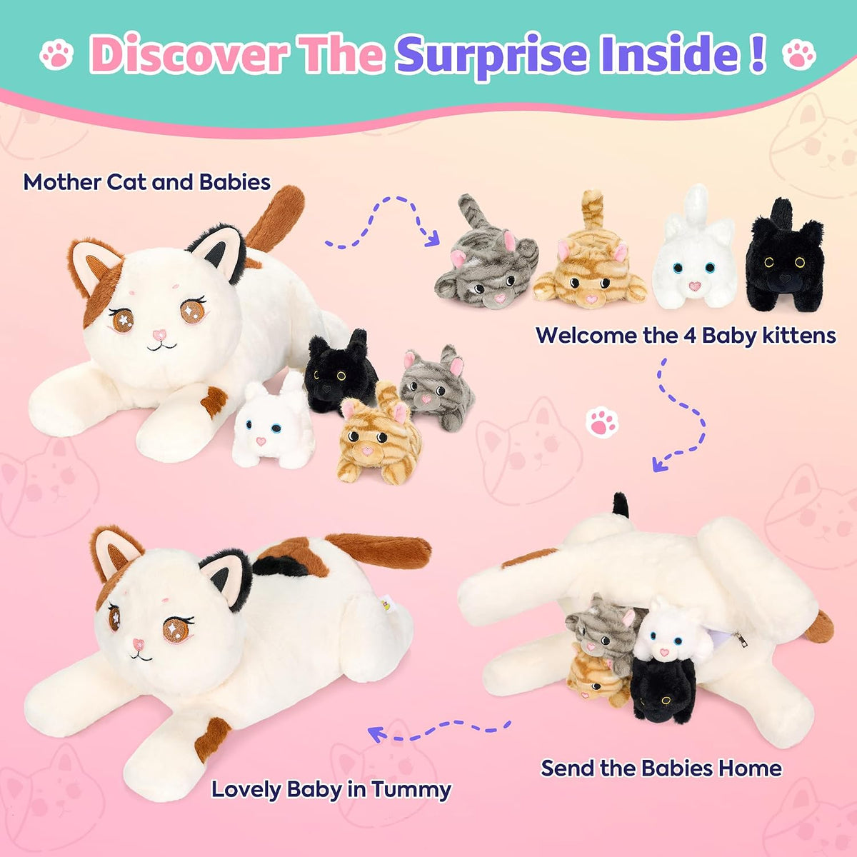 Mommy Cat & Four Kittens Plush Set-20"