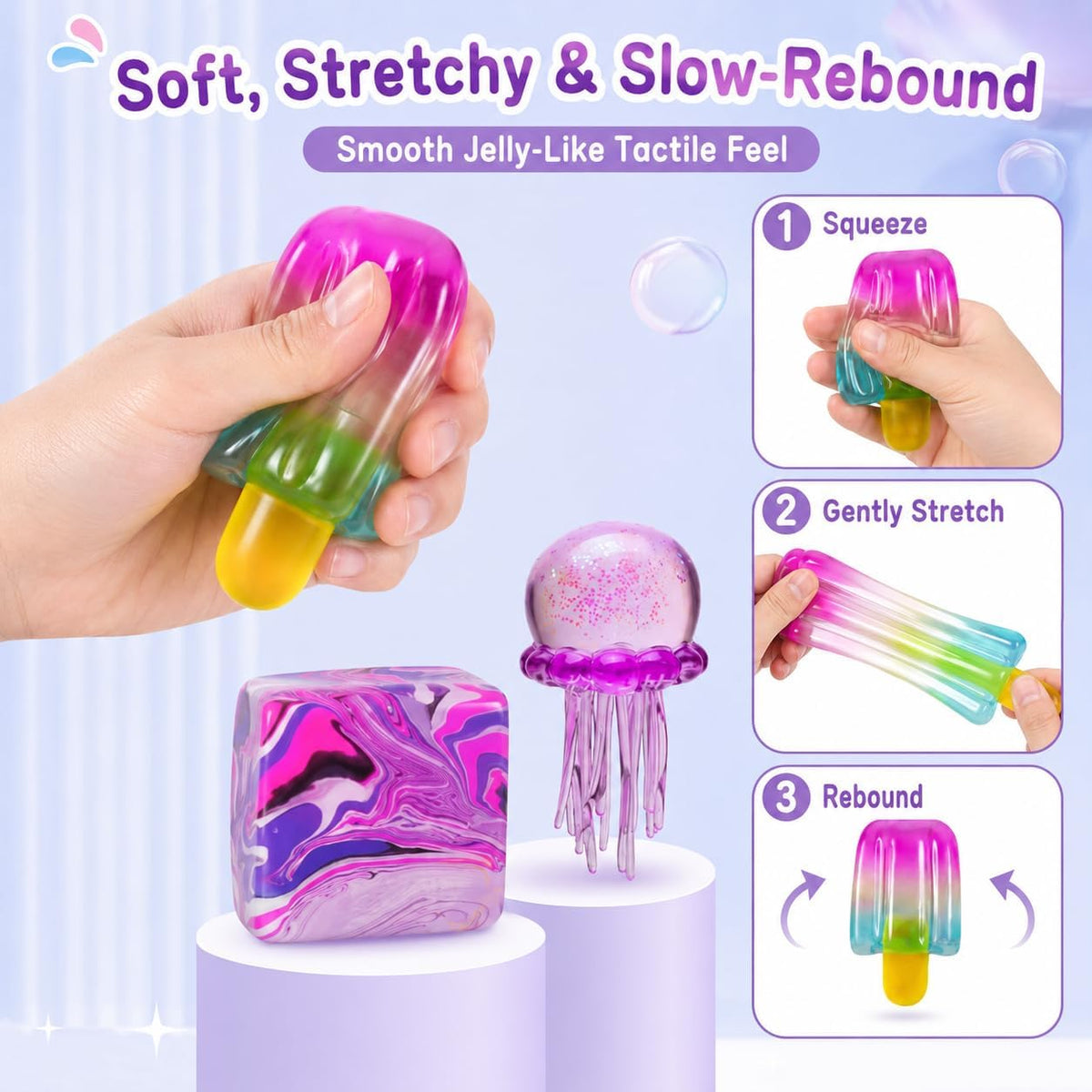 Squishy Trio- Popsicle, Cube, and Jellyfish 