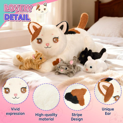 Mommy Cat & Four Kittens Plush Set-20"